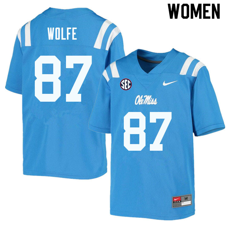 Hudson Wolfe Ole Miss Rebels NCAA Women's Powder Blue #87 Stitched Limited College Football Jersey LHS8658AD